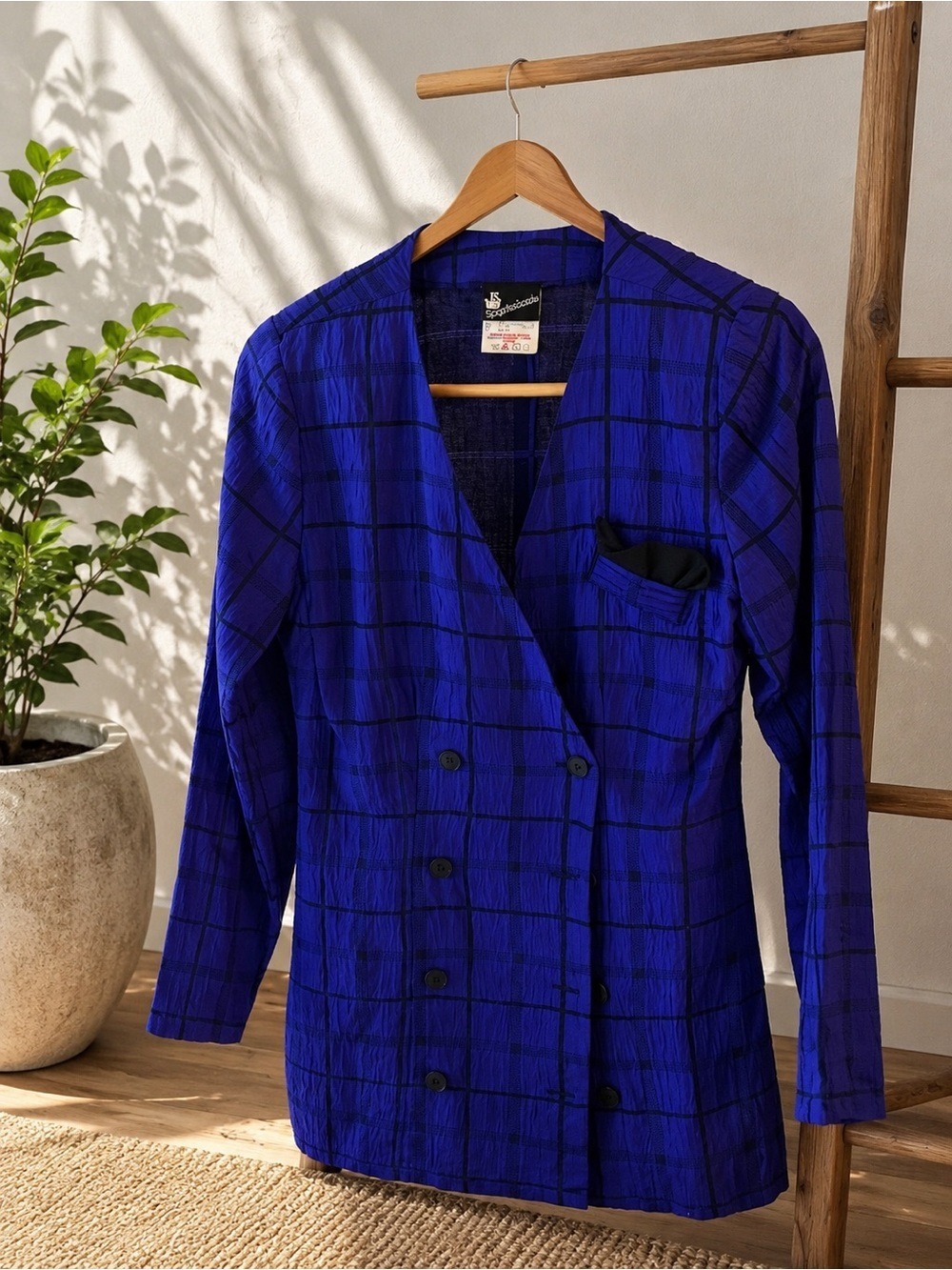 Vintage Purple Blue Textured Plaid Blazer Jacket • Made in Canada • Size 3/4